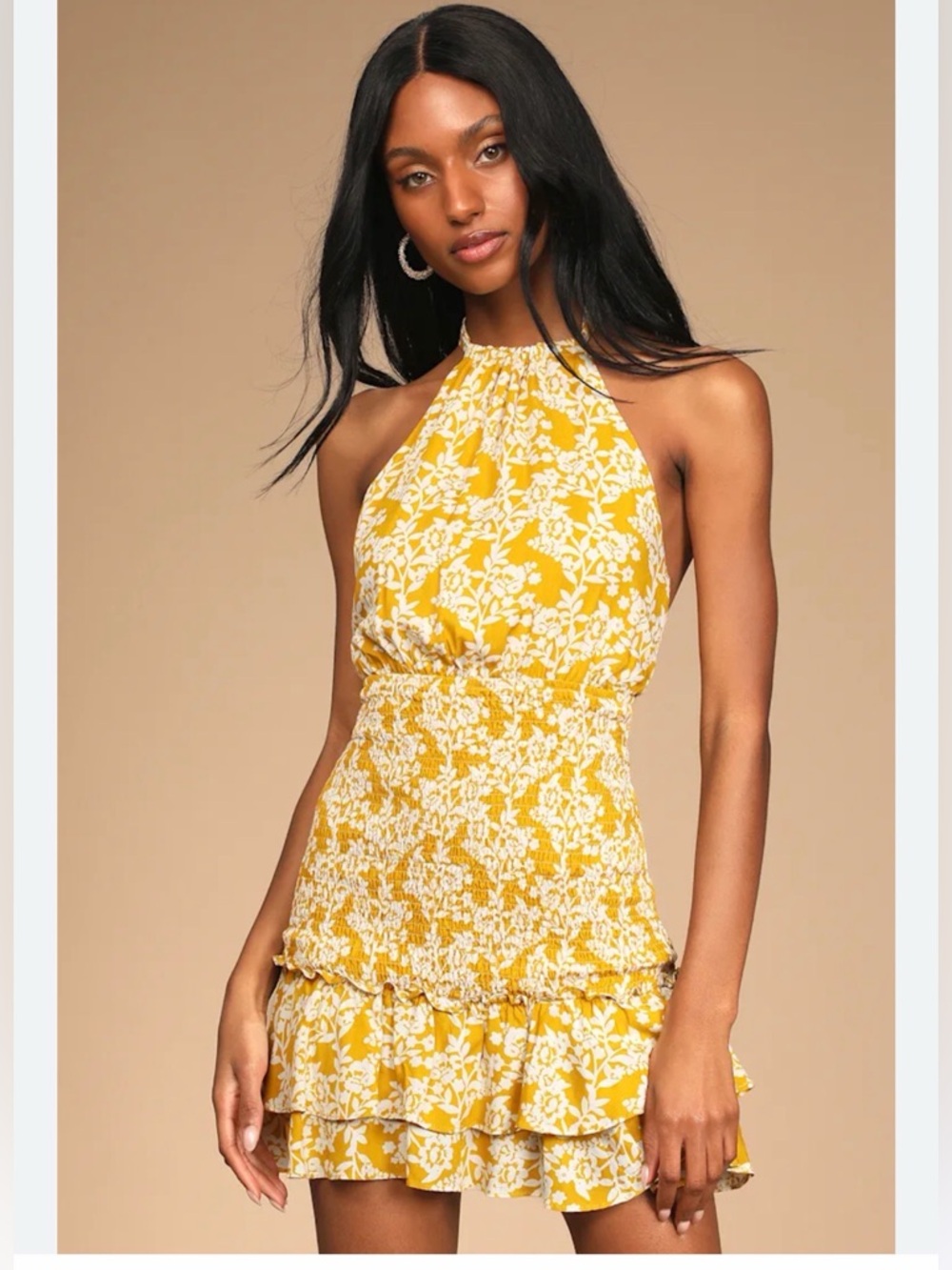 MABLE Yellow Floral Halter Mini Dress
